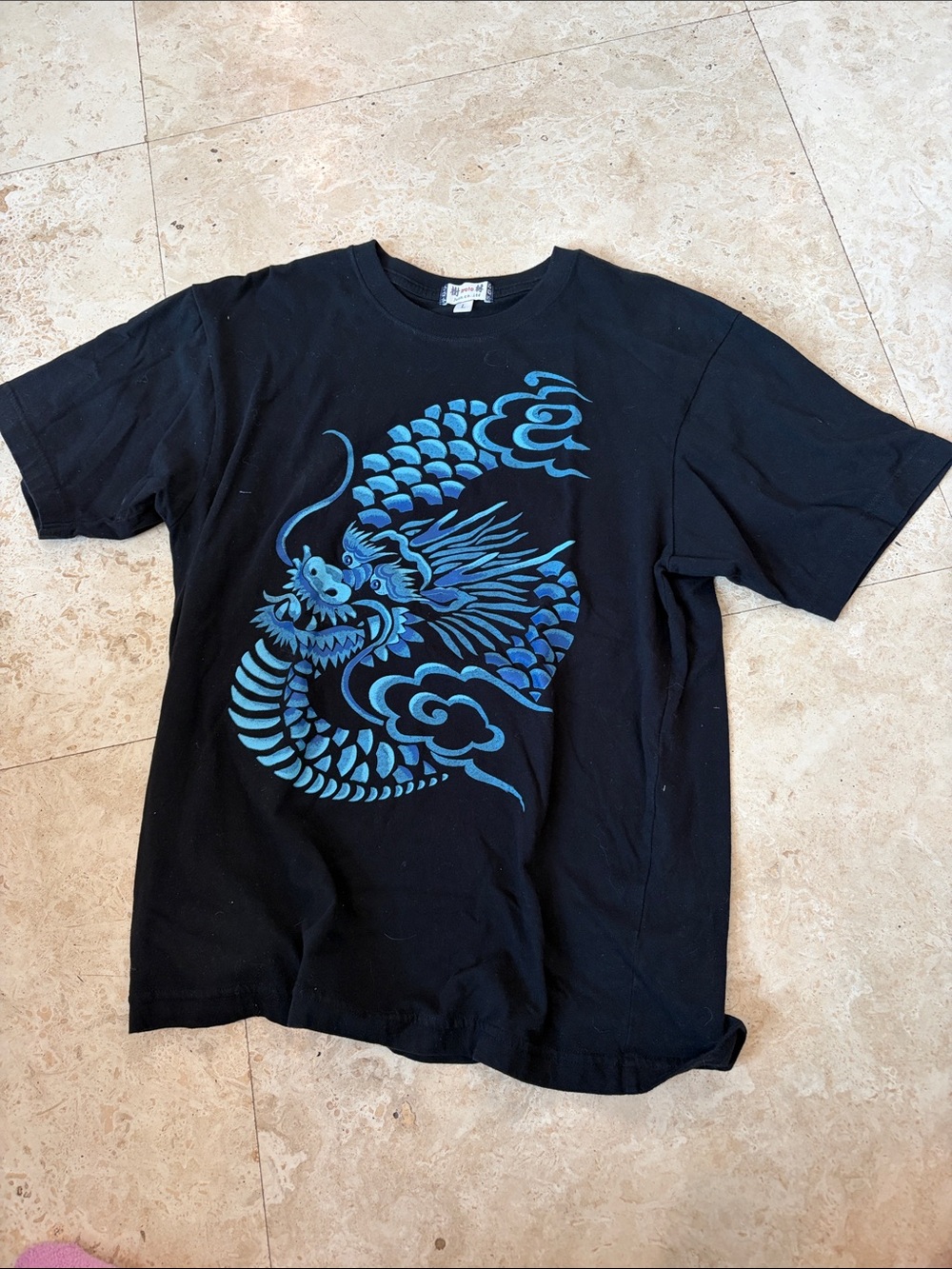 Black Men's Short Sleeve T-Shirt with Blue Dragon Graphic